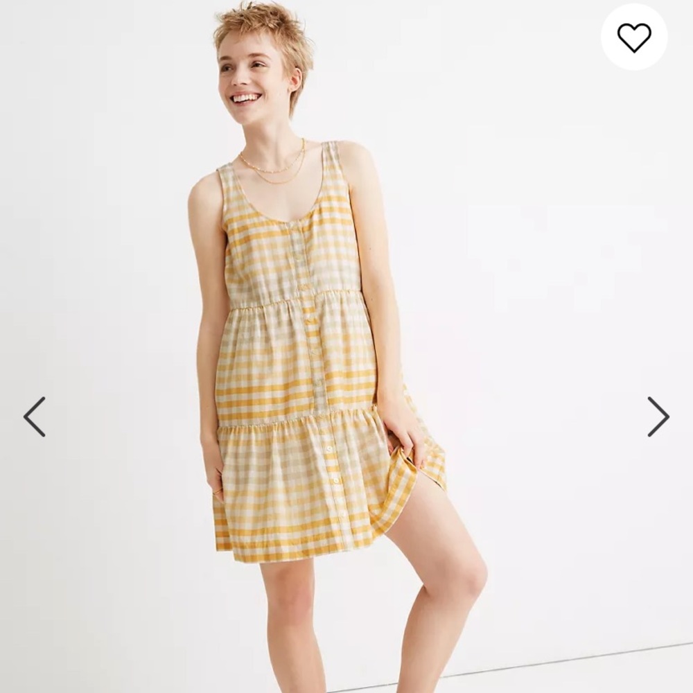 🌞 Madewell Button Front Tiered Mini Dress - Yellow Gingham - XS